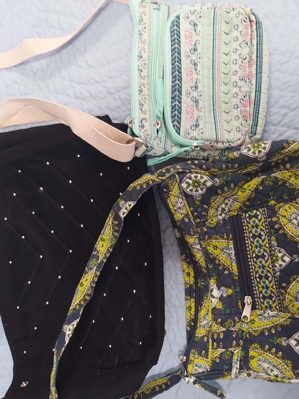 Purse Bundle Quilted Crossbody with Mint Floral, Paisley Quilt, And Large Velvet